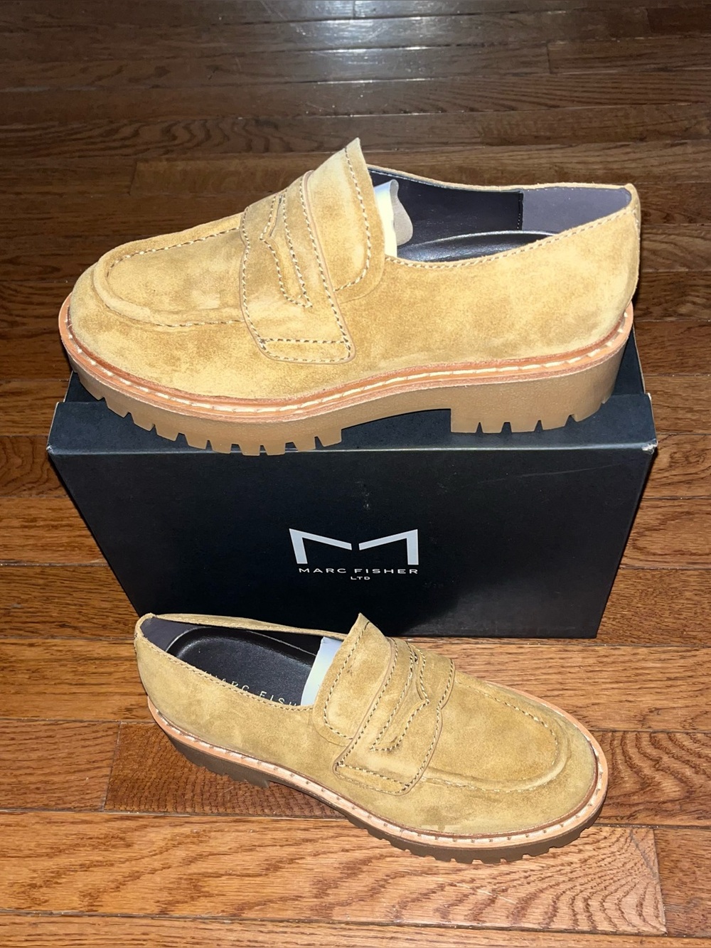 Marc Fisher LTD Norton Lug Sole Penny Loafers Beige Calf Hair Women’s 8
